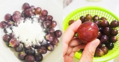 Dùng bột mì ngâm nho, sau 10 phút làm sạch hết hóa chất, ăn không cần bỏ vỏ