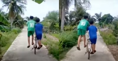 Video: Hai bé trai đi xe đạp kiểu ‘nhà quê’