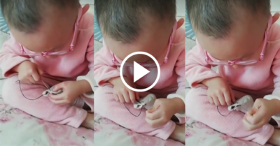 Video: Em bé “bà cụ non” cặm cụi ngồi khâu đồ đốn tim dân mạng