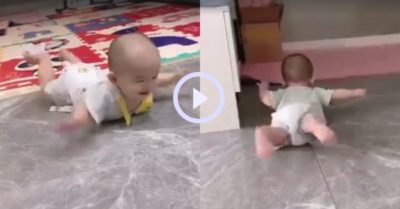 Video: Em bé tập trườn gây cười