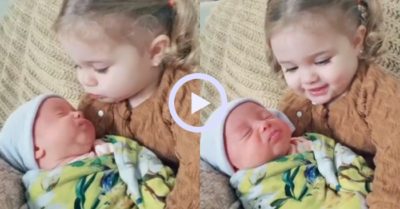 Video: Bé gái thích thú khi lần đầu gặp em bé mới sinh