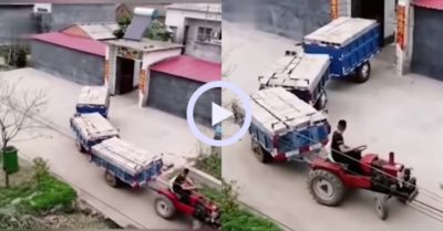 Video: Tài xế xe công nông kéo hàng cồng kềnh đi lùi đỉnh cao