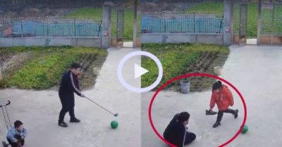 Video: Con cười thích thú khi bố ngã văng dép lúc đánh golf