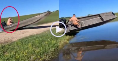 Video: Người đàn ông trả giá vì lái thuyền máy băng qua đường