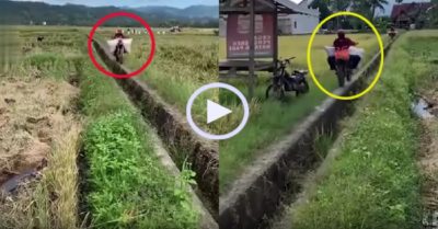 Video: Cao thủ phóng xe máy như bay trên mép cống