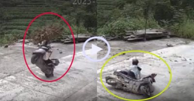 Video: Xe máy lộn nhào vì vướng dây chăng ngang đường