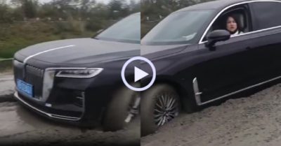 Video: Nữ tài xế bị kẹt vì lái ôtô vào đường mới đổ bê tông