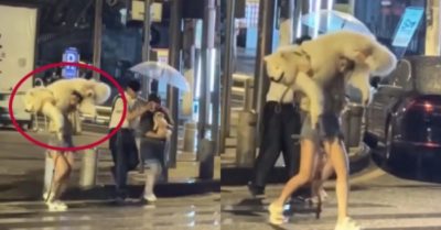 Video: Cô gái vác chó cưng chạy tránh mưa