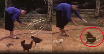 Video: Cụ bà bắt gà ‘bách phát bách trúng’