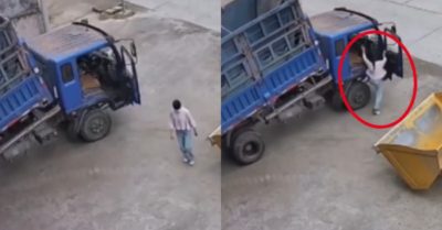 Video: Cô gái nhanh trí nhảy lên khống chế xe tải đang trôi