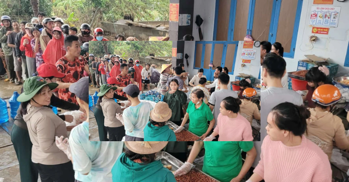 Bếp ăn dã chiến cứu đói hàng nghìn người vùng lũ
