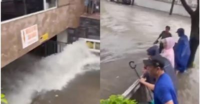 Nước tràn như thác vào hầm chung cư, bảo vệ thoát thân trong gang tấc